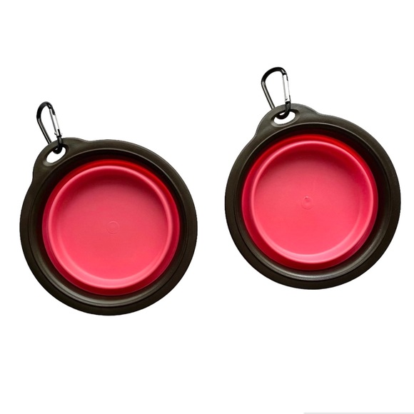 NEW 2 Travel Collapsible Pet Bowls Pink / Brown Dog Cat Puppy - Picture 1 of 10